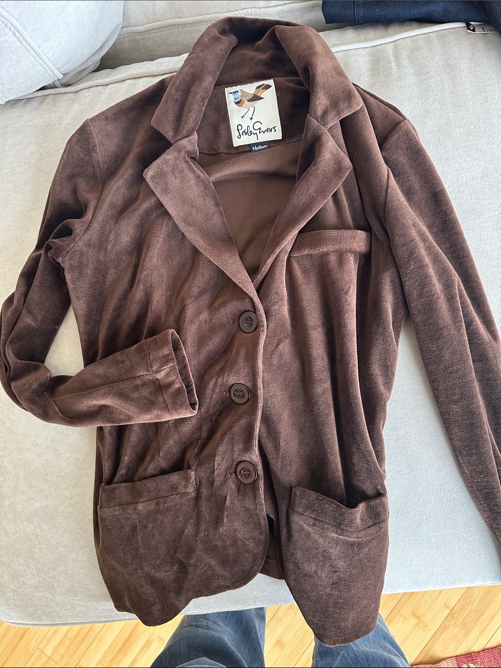 Lesley Evers BRITT Brown Velvet Blazer Jacket with Notch Collar